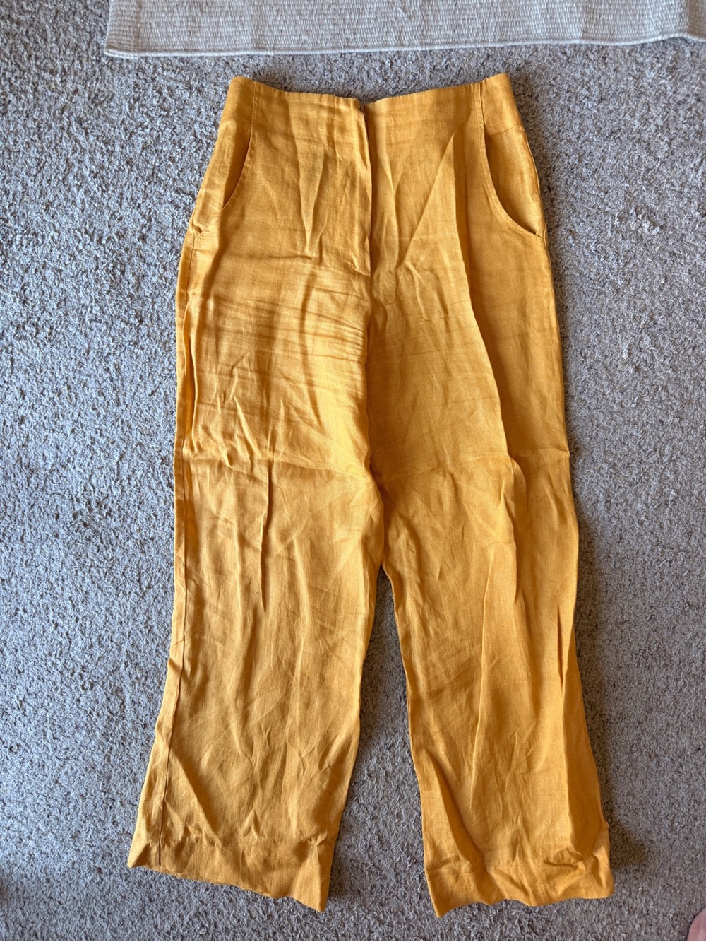 Wide Leg Linen-Blend Pants in Mustard
